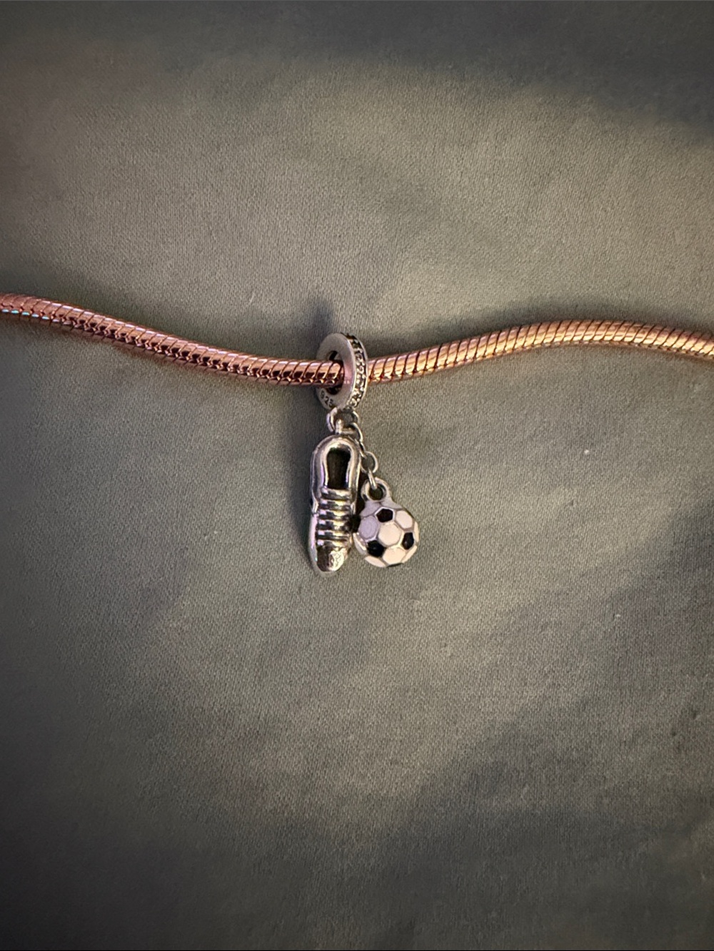 Silver & Black Soccer Shoe and Ball Dangle Charm - Picture 3 of 5